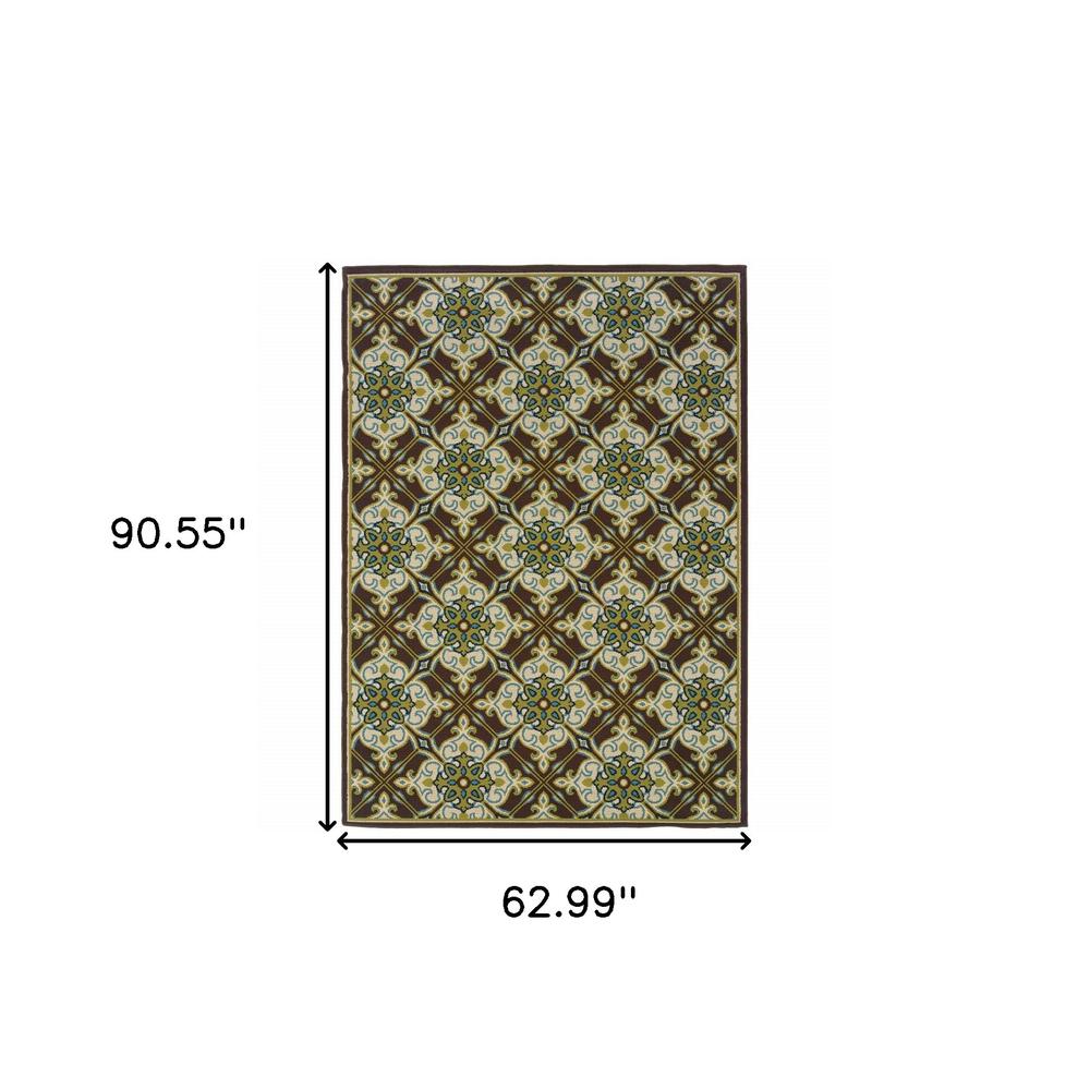 5' x 8' Brown and Ivory Floral Stain Resistant Indoor Outdoor Area Rug. Picture 5
