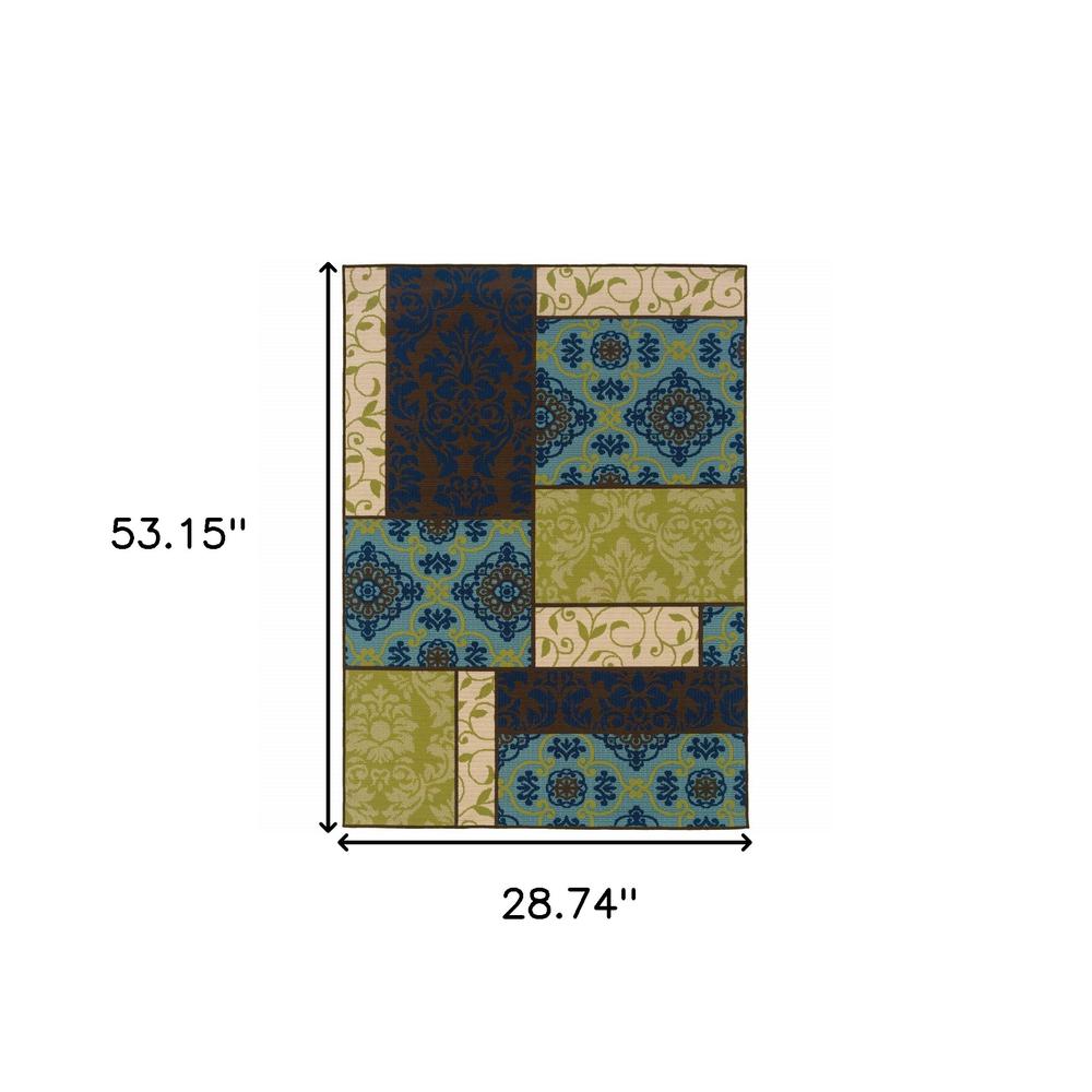 2' X 4' Brown Geometric Stain Resistant Indoor Outdoor Area Rug. Picture 5