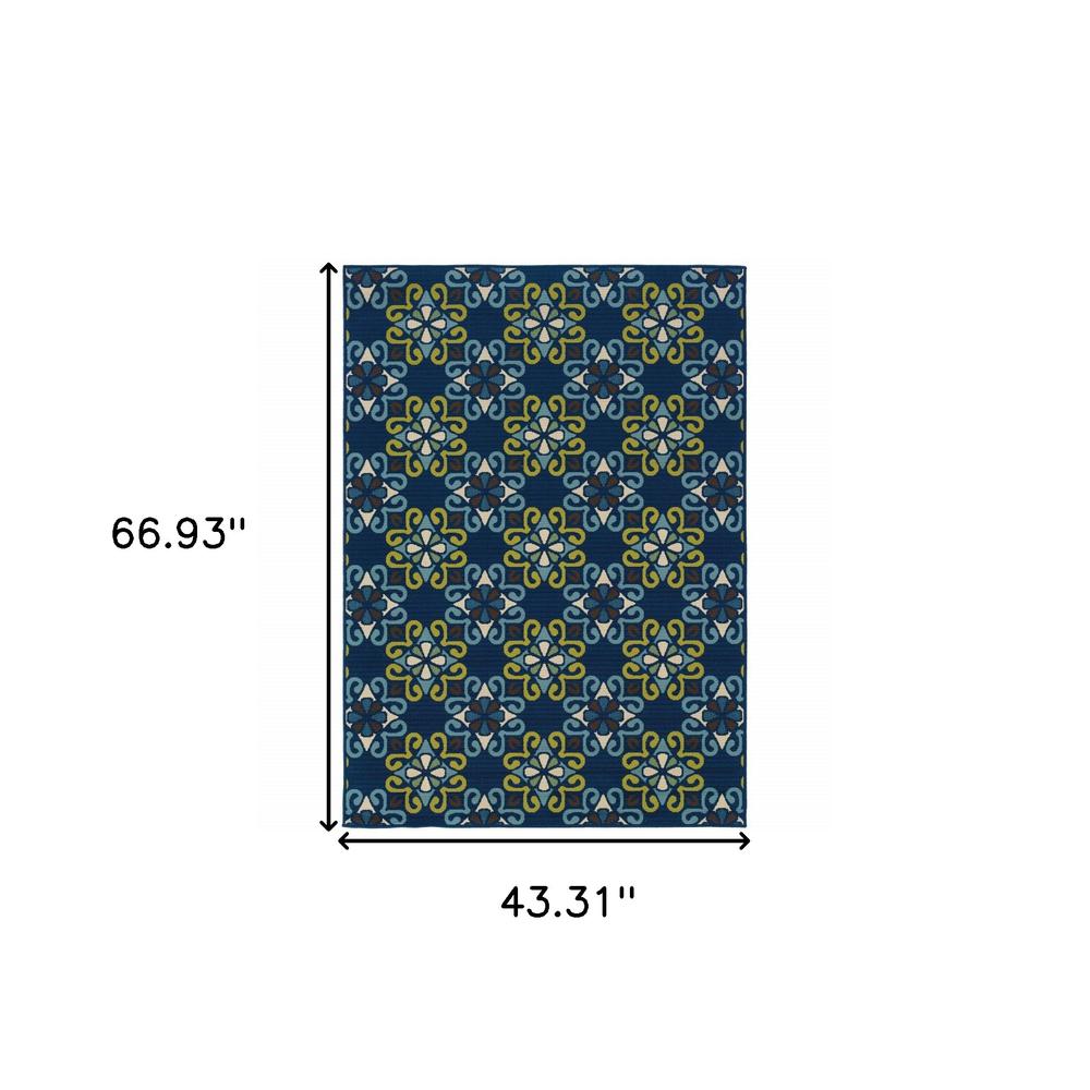 4' x 6' Blue and Green Floral Stain Resistant Indoor Outdoor Area Rug. Picture 6