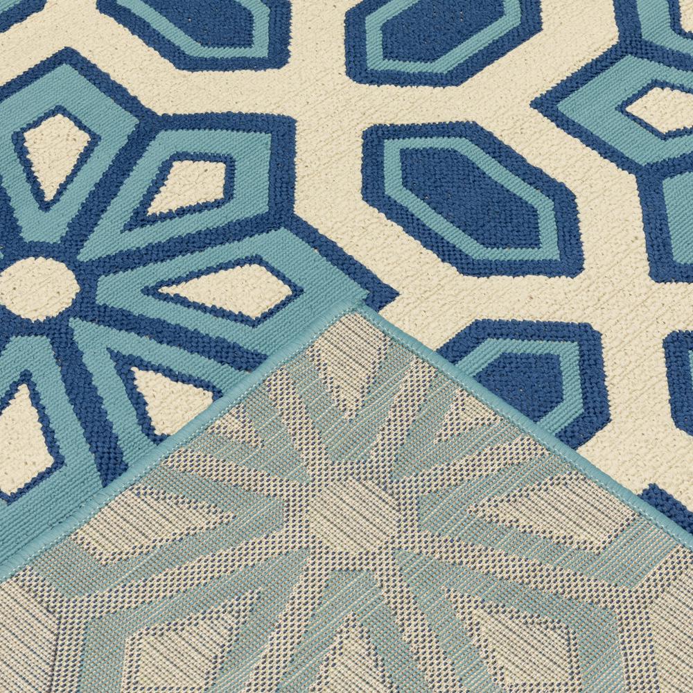 2' X 8' Ivory and Blue Geometric Stain Resistant Indoor Outdoor Area Rug. Picture 9