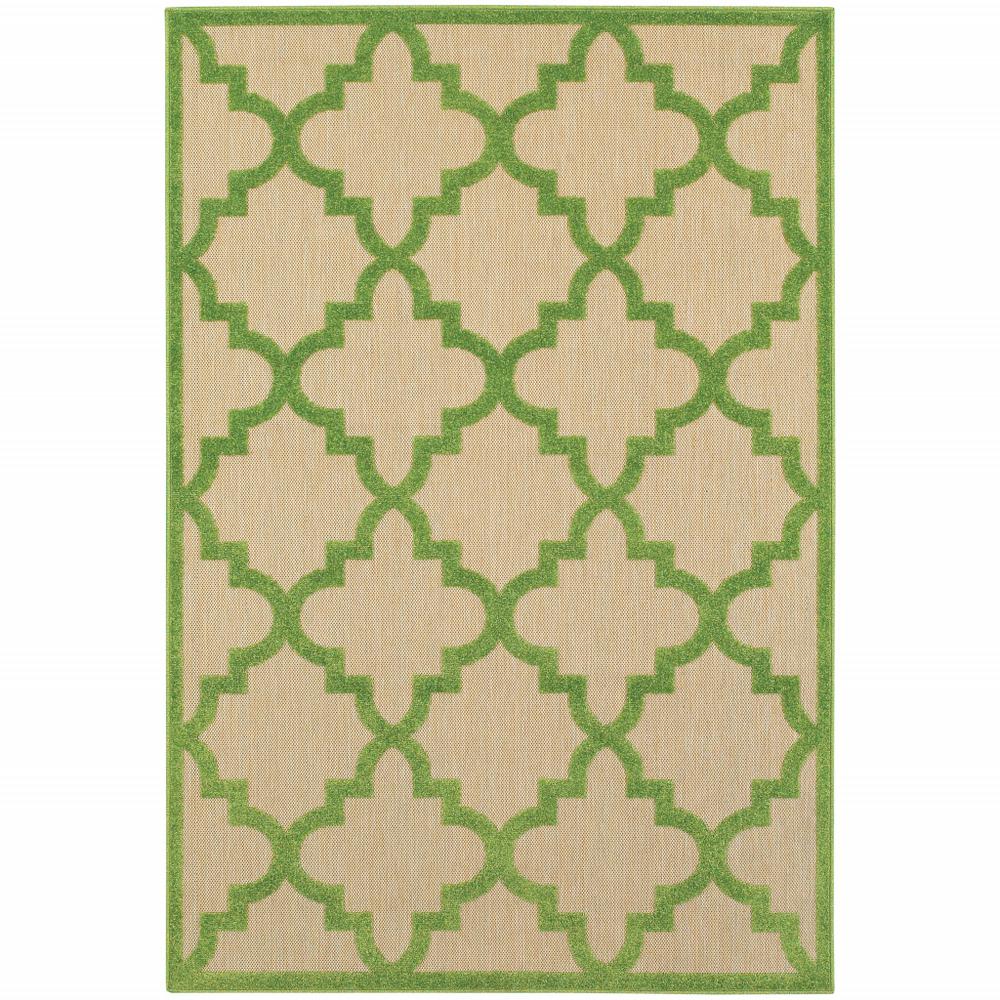 5' x 8' Green Geometric Stain Resistant Indoor Outdoor Area Rug. Picture 1