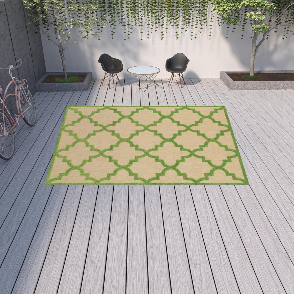 10' x 13' Green Geometric Stain Resistant Indoor Outdoor Area Rug. Picture 2