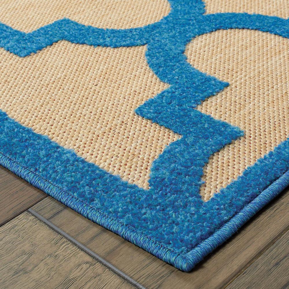 4' x 5' Blue and Beige Geometric Stain Resistant Indoor Outdoor Area Rug. Picture 3