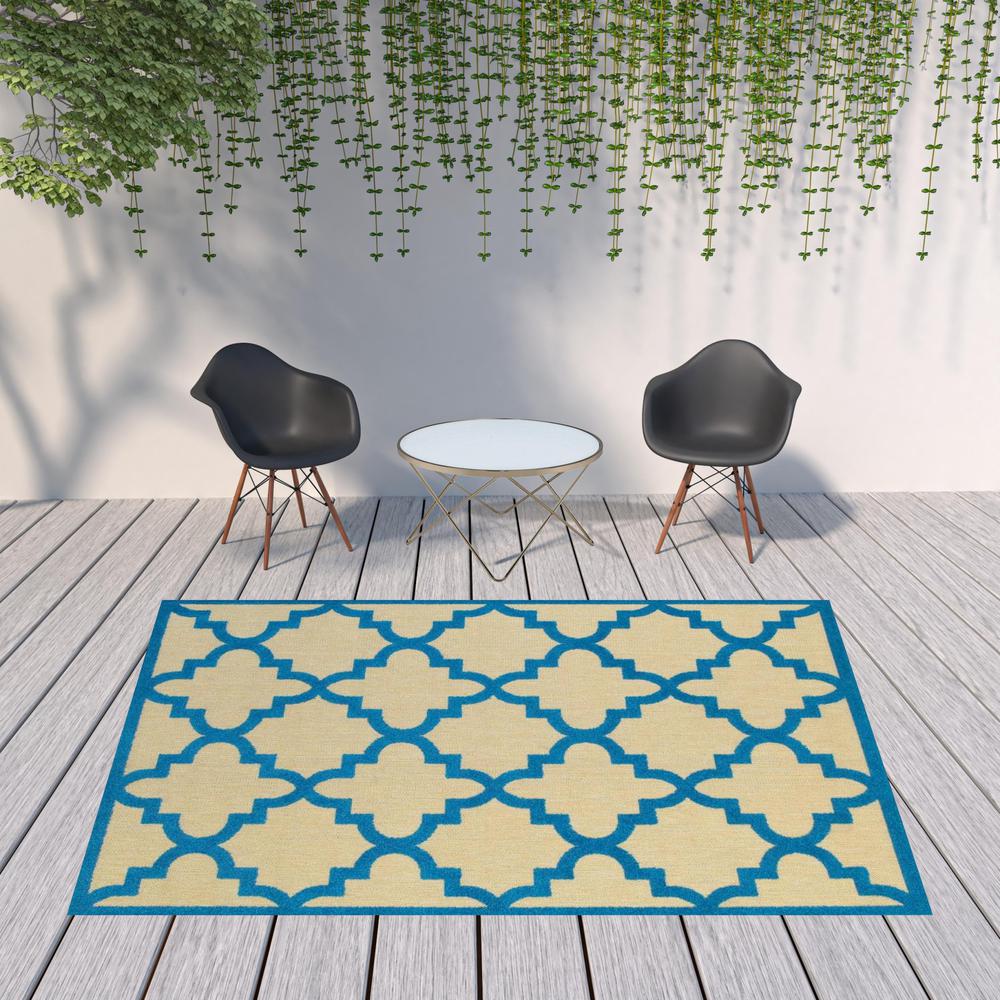 8' x 11' Blue and Beige Geometric Stain Resistant Indoor Outdoor Area Rug. Picture 2