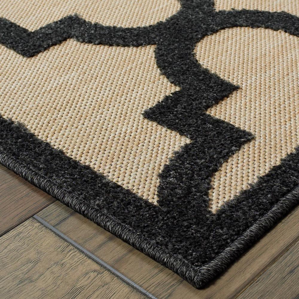 2' X 8' Beige and Black Geometric Stain Resistant Indoor Outdoor Area Rug. Picture 6
