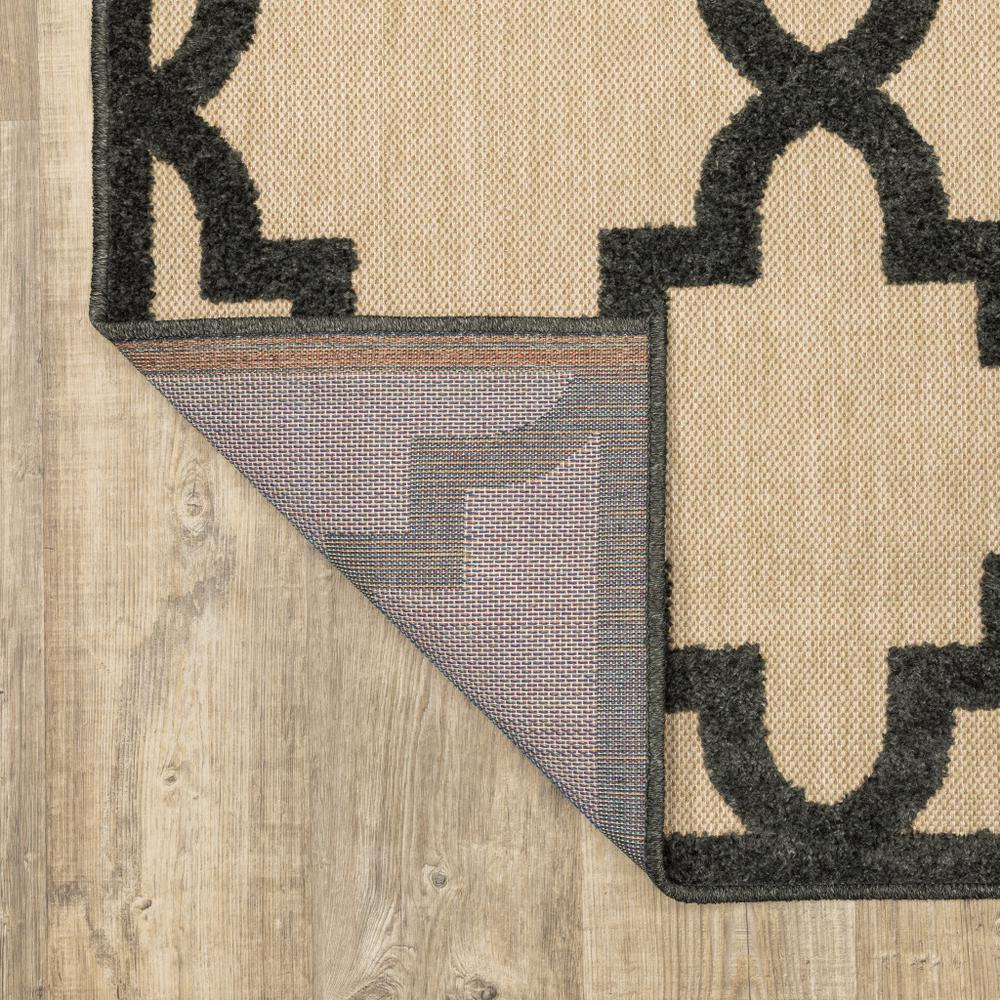 2' X 8' Beige and Black Geometric Stain Resistant Indoor Outdoor Area Rug. Picture 8