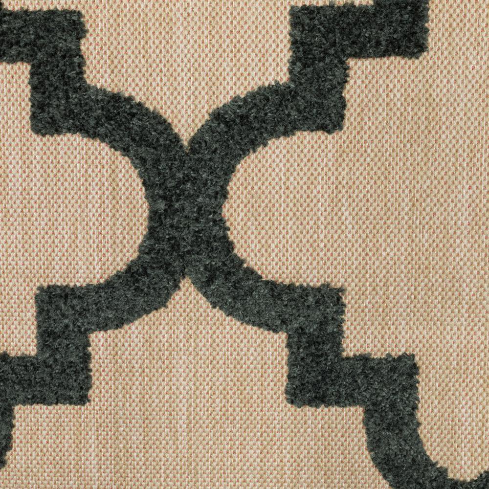 2' X 8' Beige and Black Geometric Stain Resistant Indoor Outdoor Area Rug. Picture 5