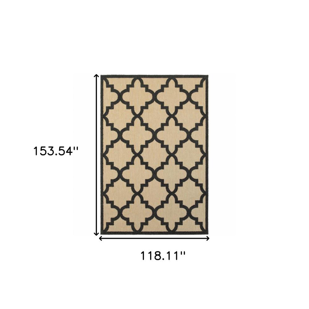 10' x 13' Beige and Black Geometric Stain Resistant Indoor Outdoor Area Rug. Picture 9