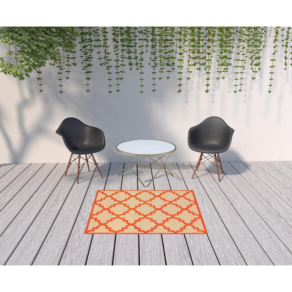4' x 5' Orange Geometric Stain Resistant Indoor Outdoor Area Rug. Picture 2