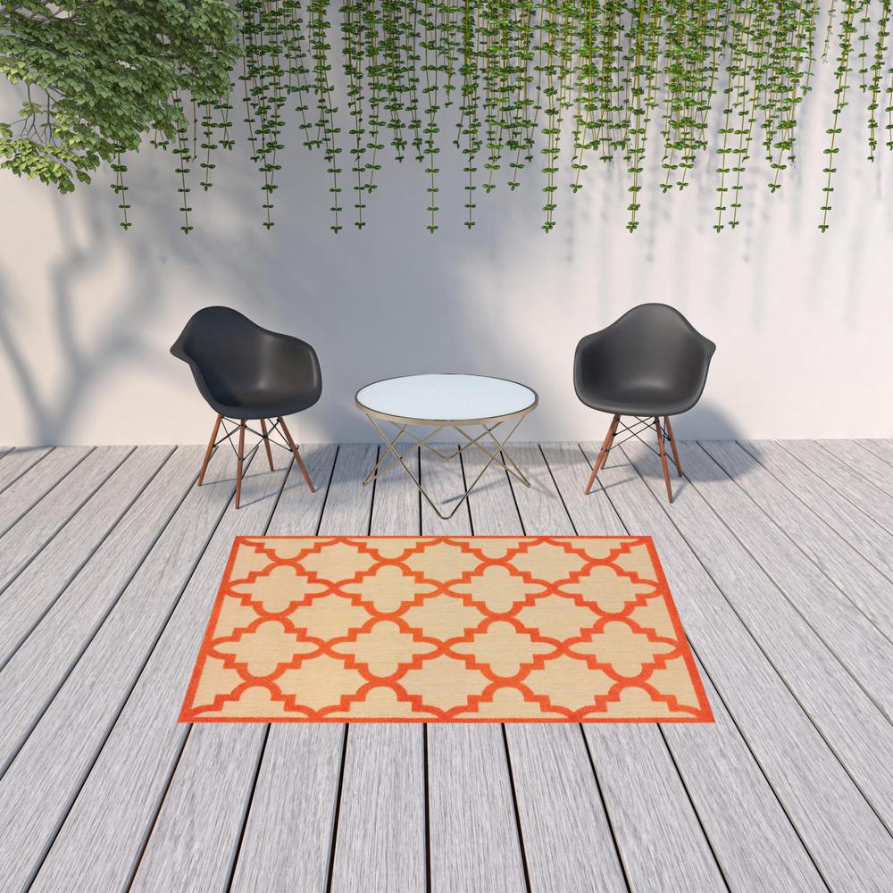 5' x 8' Orange Geometric Stain Resistant Indoor Outdoor Area Rug. Picture 2