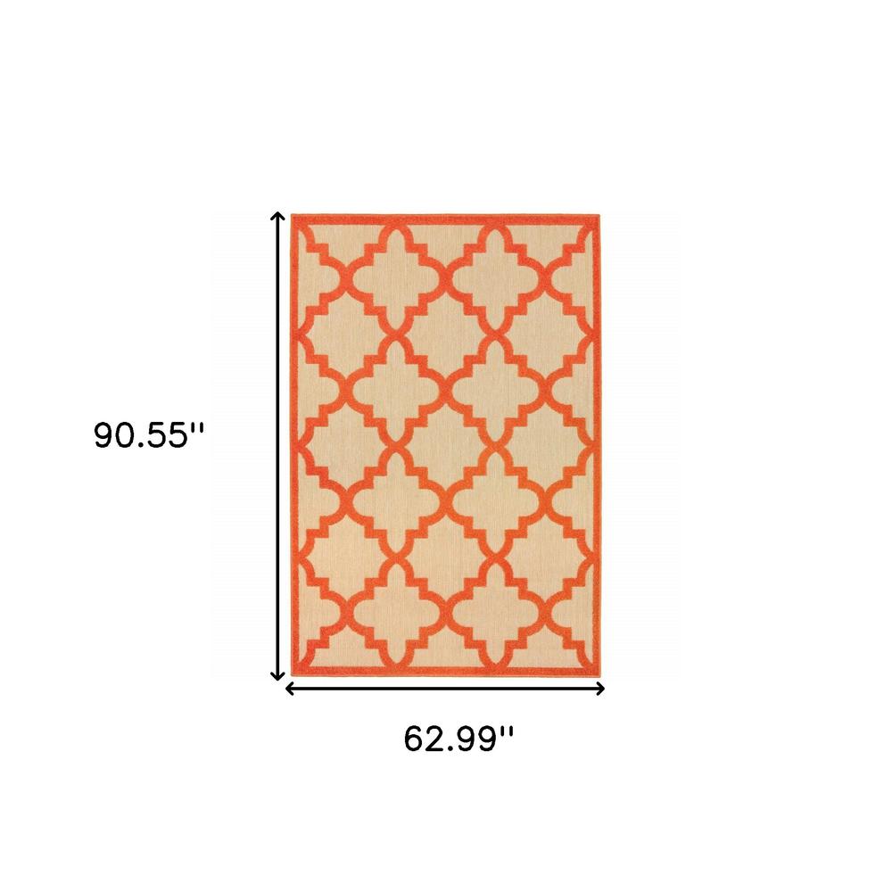 5' x 8' Orange Geometric Stain Resistant Indoor Outdoor Area Rug. Picture 6