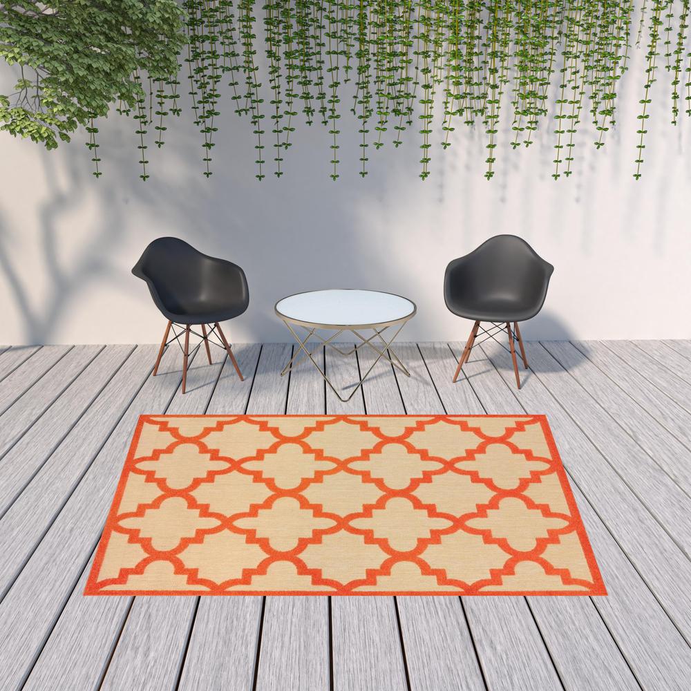 7' x 10' Orange Geometric Stain Resistant Indoor Outdoor Area Rug. Picture 2