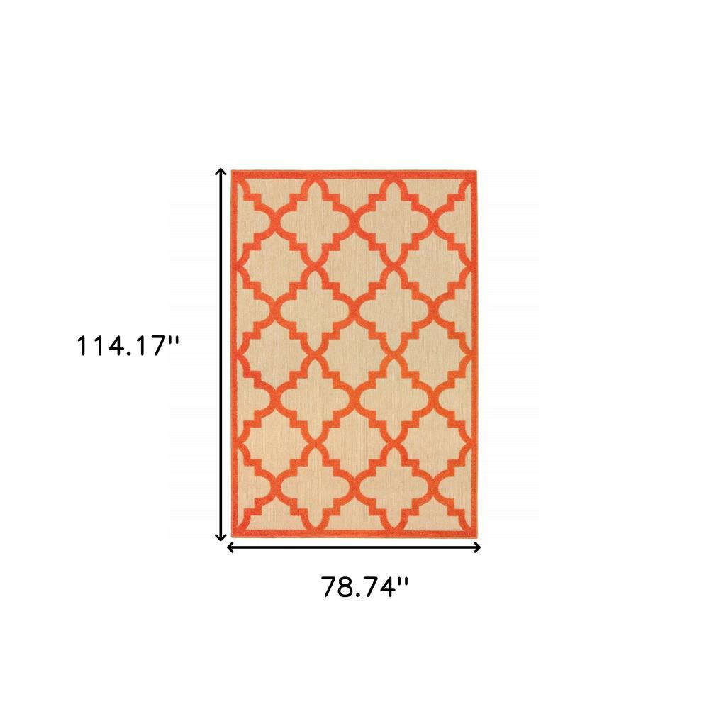 7' x 10' Orange Geometric Stain Resistant Indoor Outdoor Area Rug. Picture 6