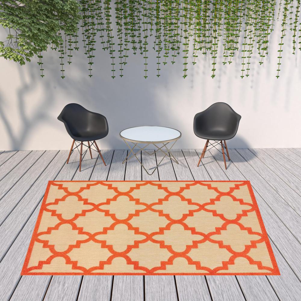 8' x 11' Orange Geometric Stain Resistant Indoor Outdoor Area Rug. Picture 2
