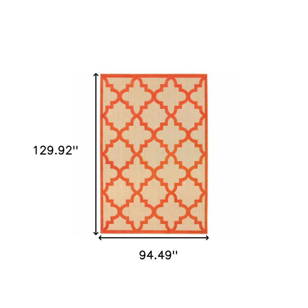 8' x 11' Orange Geometric Stain Resistant Indoor Outdoor Area Rug. Picture 6