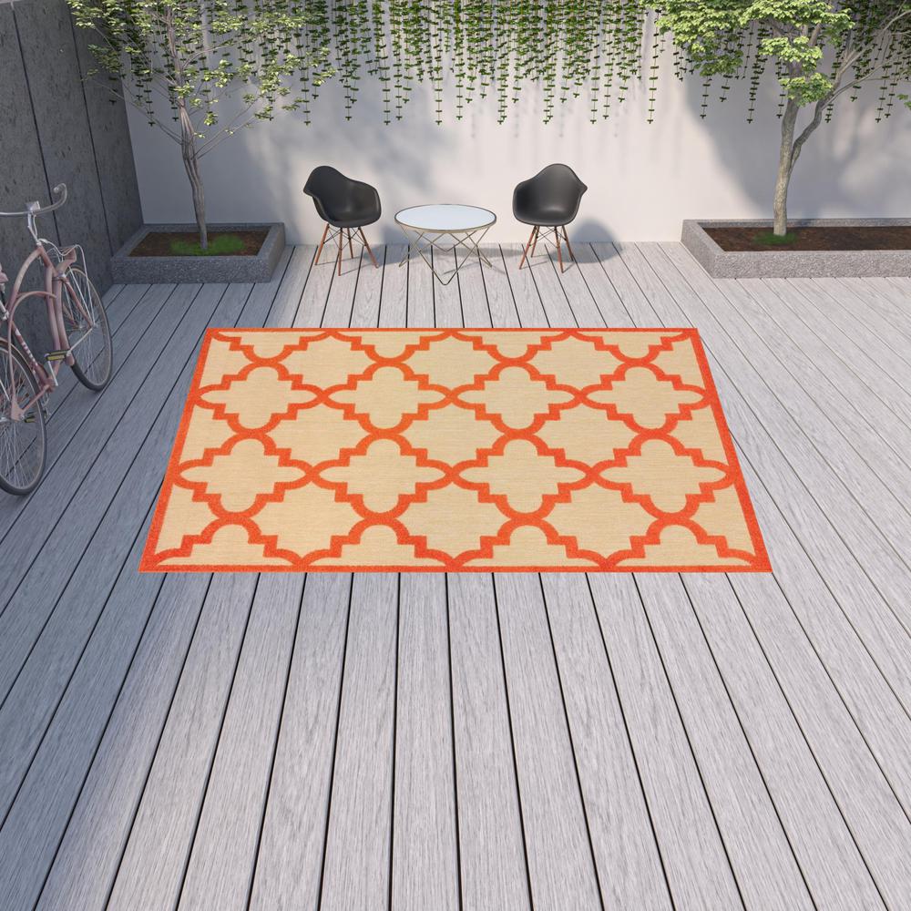 10' x 13' Orange Geometric Stain Resistant Indoor Outdoor Area Rug. Picture 2