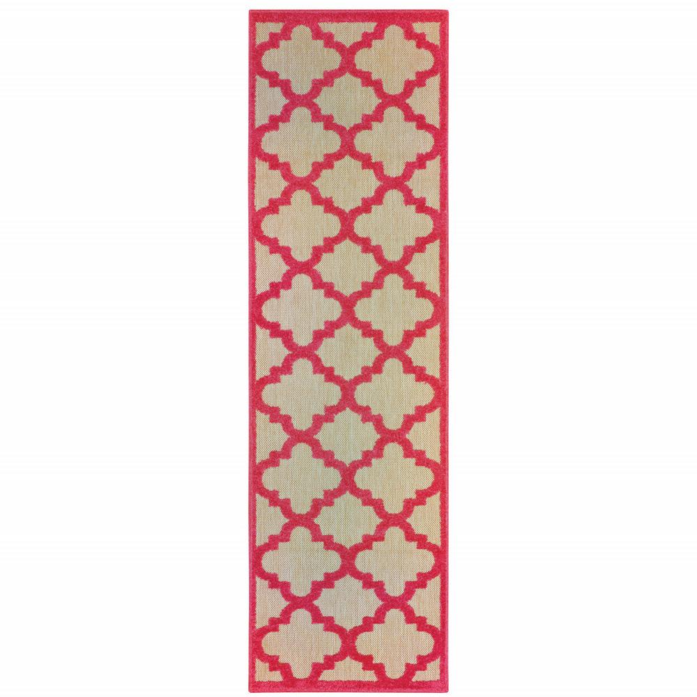 2' X 8' Red Geometric Stain Resistant Indoor Outdoor Area Rug. Picture 1