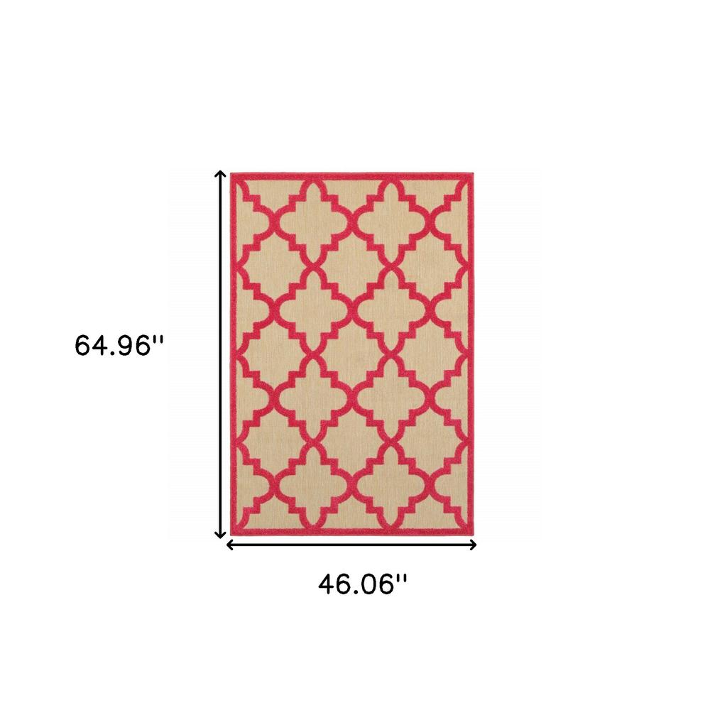 4' x 5' Red Geometric Stain Resistant Indoor Outdoor Area Rug. Picture 5