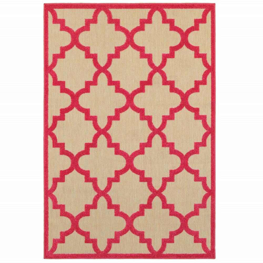 5' x 8' Red Geometric Stain Resistant Indoor Outdoor Area Rug. Picture 1