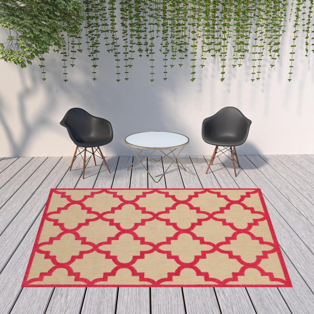 8' x 11' Red Geometric Stain Resistant Indoor Outdoor Area Rug. Picture 2