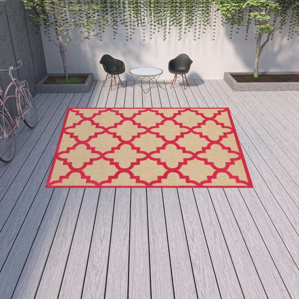 10' x 13' Red Geometric Stain Resistant Indoor Outdoor Area Rug. Picture 2