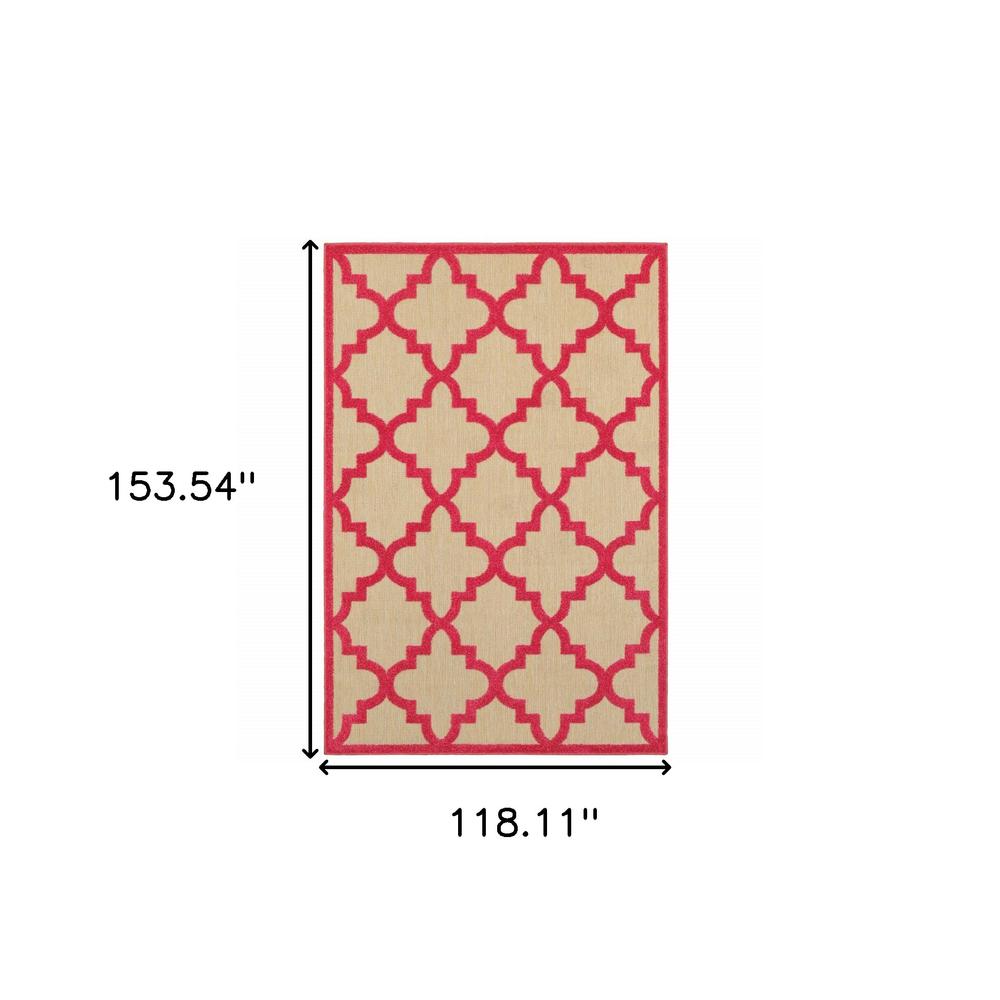 10' x 13' Red Geometric Stain Resistant Indoor Outdoor Area Rug. Picture 5