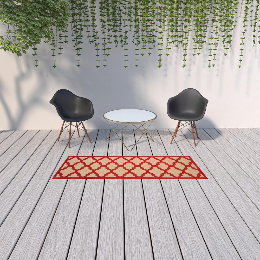 2' X 8' Red Geometric Stain Resistant Indoor Outdoor Area Rug. Picture 2