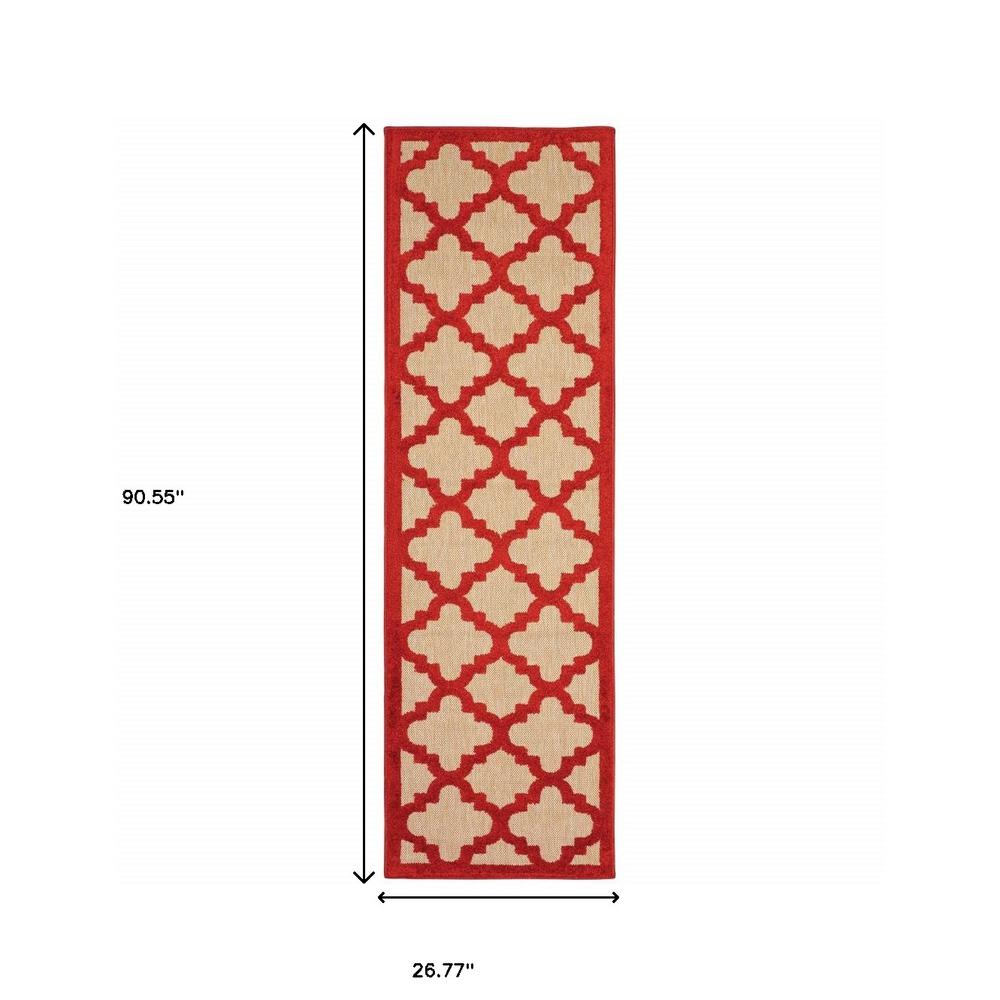 2' X 8' Red Geometric Stain Resistant Indoor Outdoor Area Rug. Picture 4