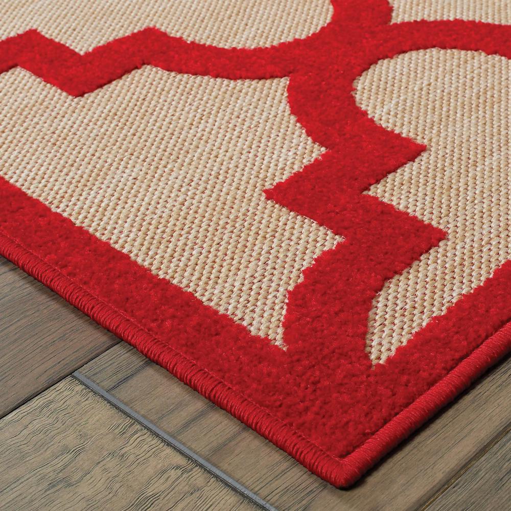 4' x 5' Red Geometric Stain Resistant Indoor Outdoor Area Rug. Picture 3