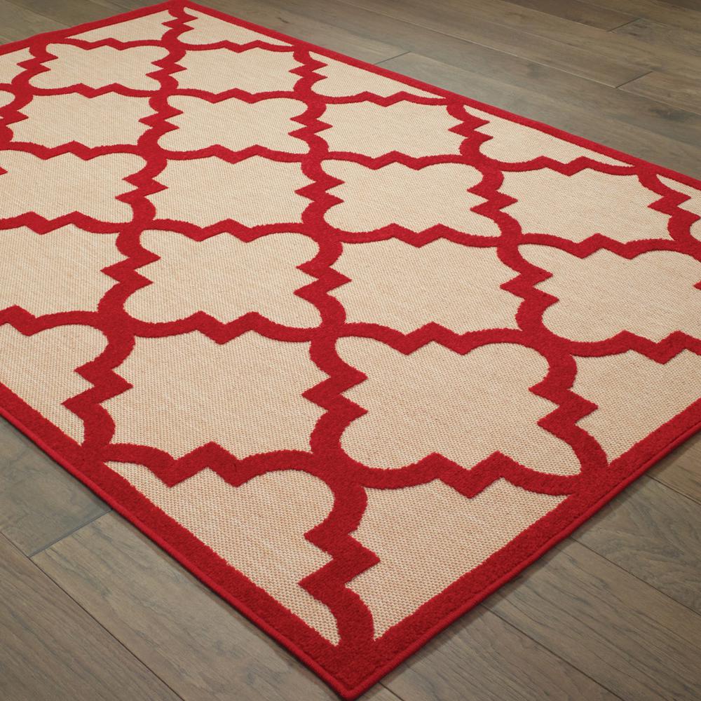 5' x 8' Red Geometric Stain Resistant Indoor Outdoor Area Rug. Picture 4