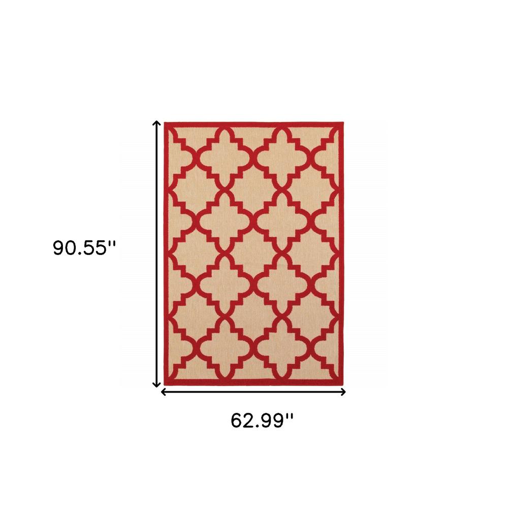 5' x 8' Red Geometric Stain Resistant Indoor Outdoor Area Rug. Picture 5