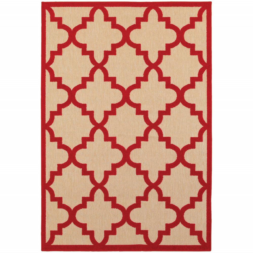 7' x 10' Red Geometric Stain Resistant Indoor Outdoor Area Rug. Picture 1