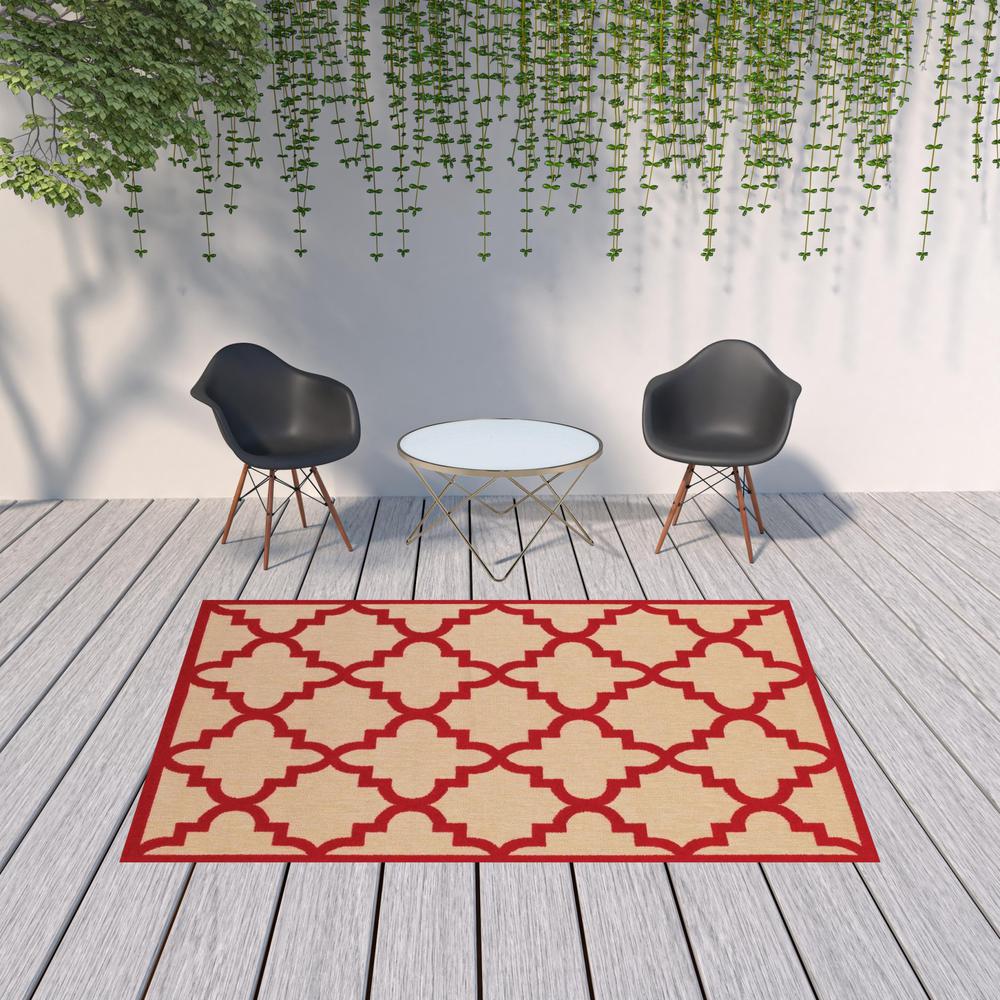 7' x 10' Red Geometric Stain Resistant Indoor Outdoor Area Rug. Picture 2