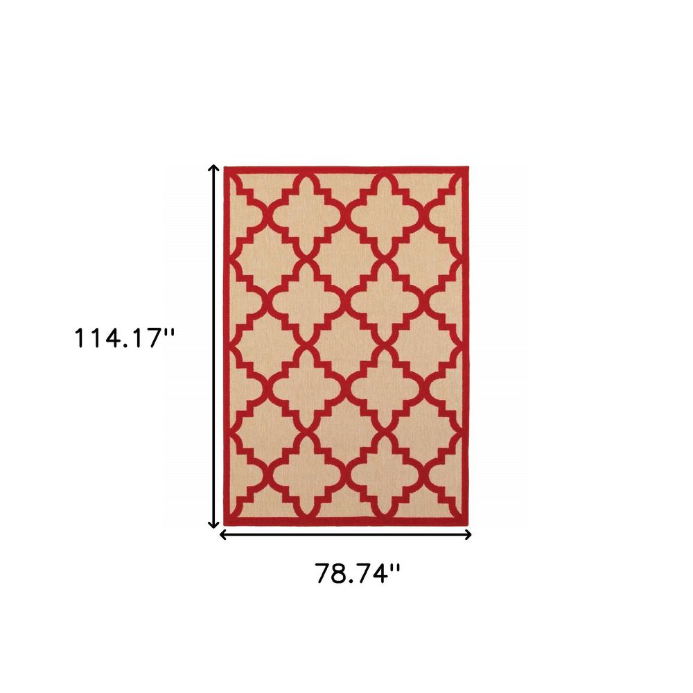 7' x 10' Red Geometric Stain Resistant Indoor Outdoor Area Rug. Picture 5