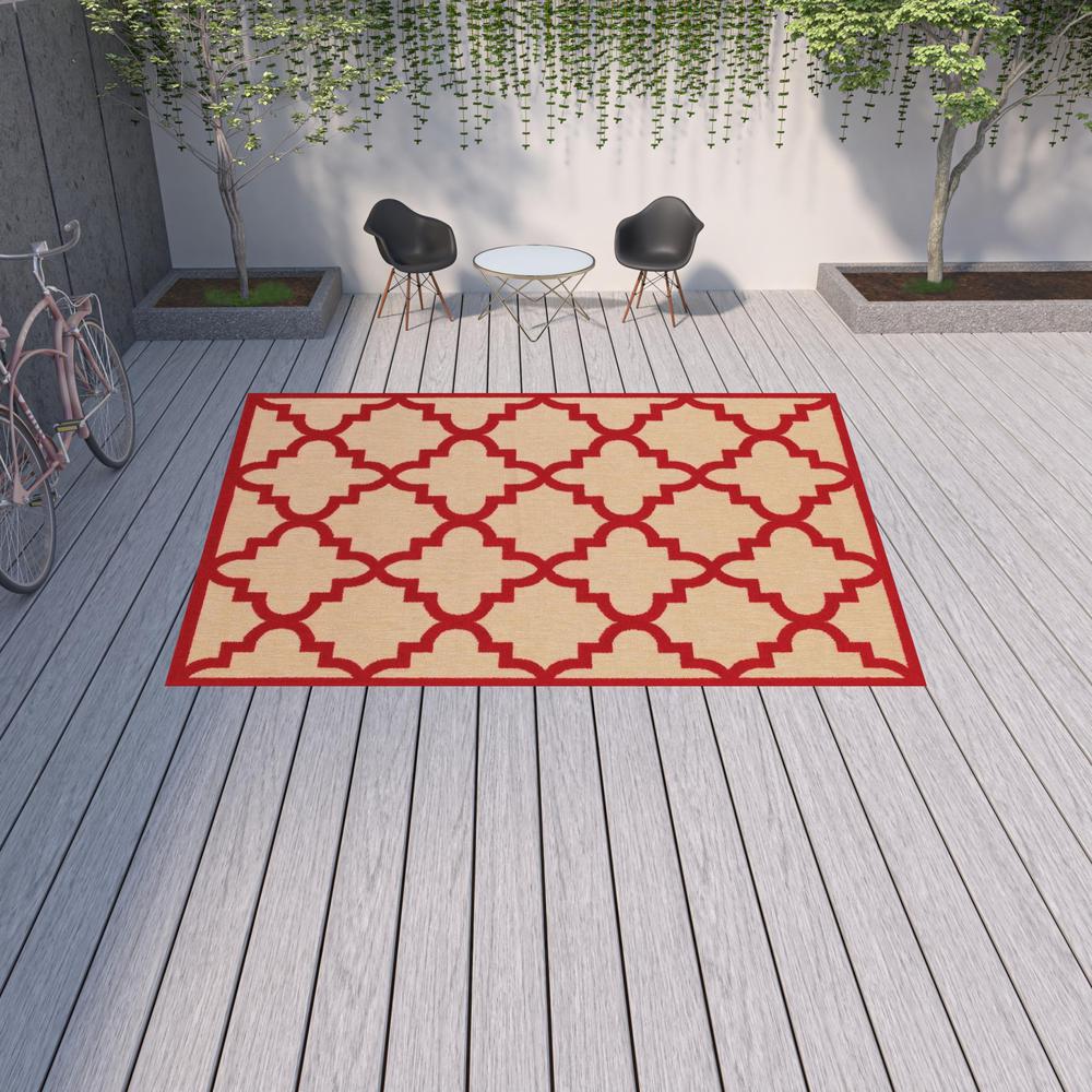 10' x 13' Red Geometric Stain Resistant Indoor Outdoor Area Rug. Picture 2