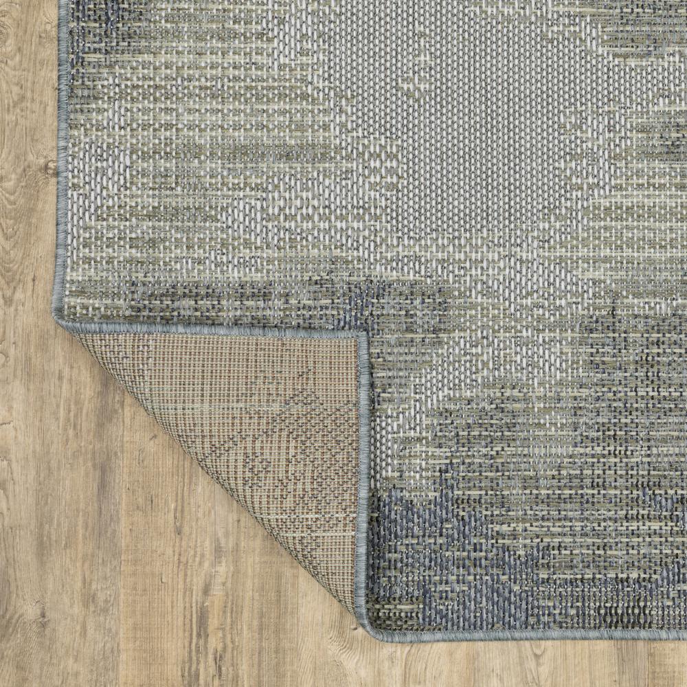 2' X 8' Blue and Gray Abstract Stain Resistant Indoor Outdoor Area Rug. Picture 7