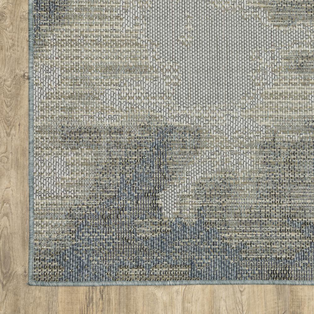 2' X 8' Blue and Gray Abstract Stain Resistant Indoor Outdoor Area Rug. Picture 8