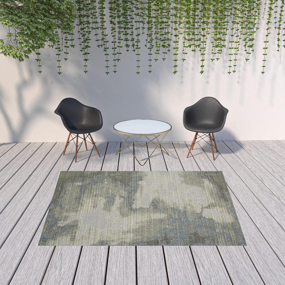 7' x 9' Blue and Gray Abstract Stain Resistant Indoor Outdoor Area Rug. Picture 2