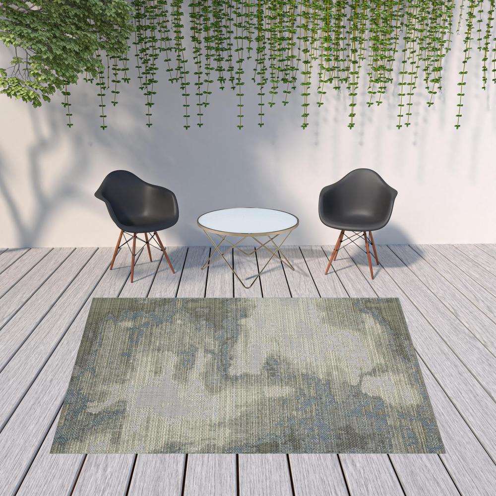 8' x 10' Blue and Gray Abstract Stain Resistant Indoor Outdoor Area Rug. Picture 2