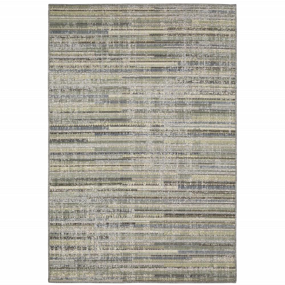 2' X 8' Blue and Green Abstract Stain Resistant Indoor Outdoor Area Rug. Picture 1
