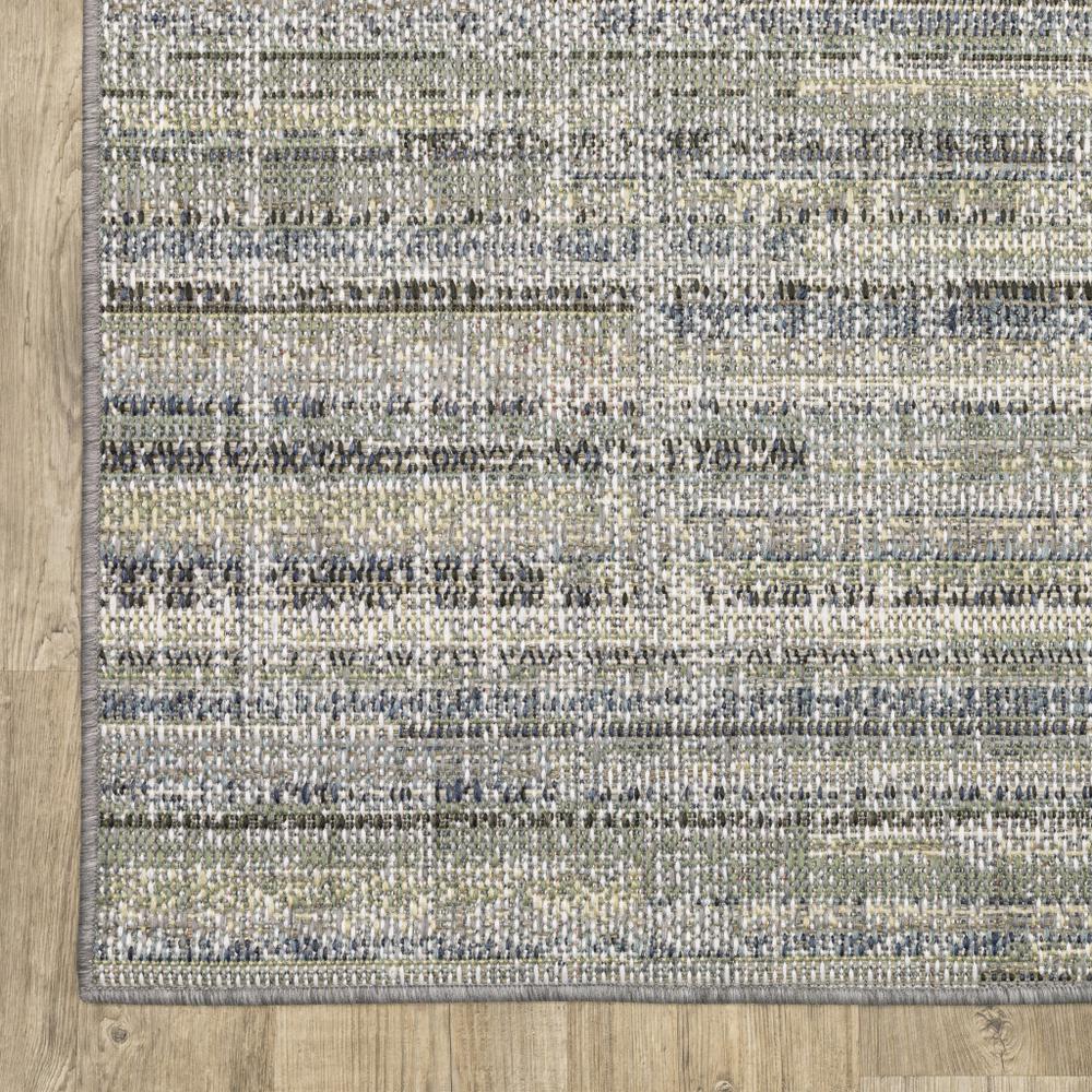 2' X 8' Blue and Green Abstract Stain Resistant Indoor Outdoor Area Rug. Picture 7