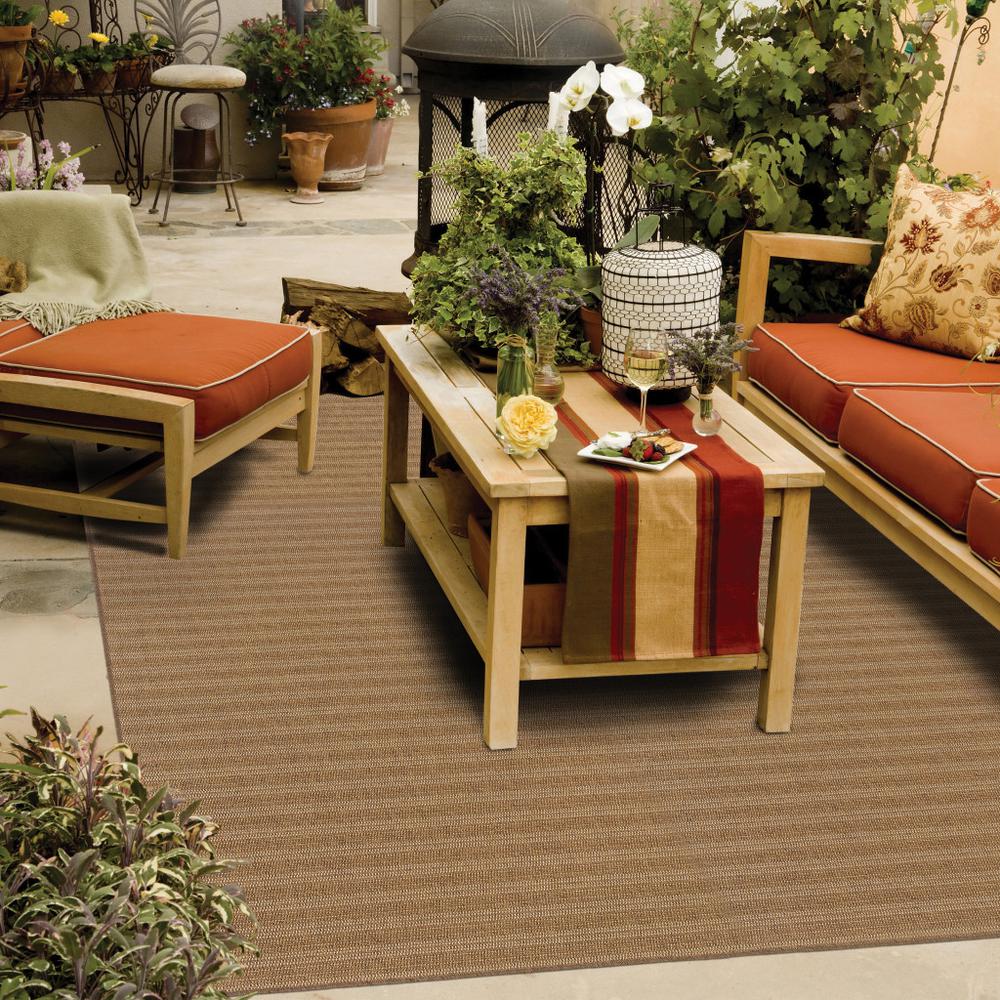 2' X 4' Tan Striped Stain Resistant Indoor Outdoor Area Rug. Picture 4