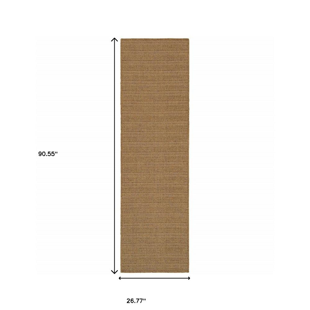 2' X 8' Tan Striped Stain Resistant Indoor Outdoor Area Rug. Picture 4