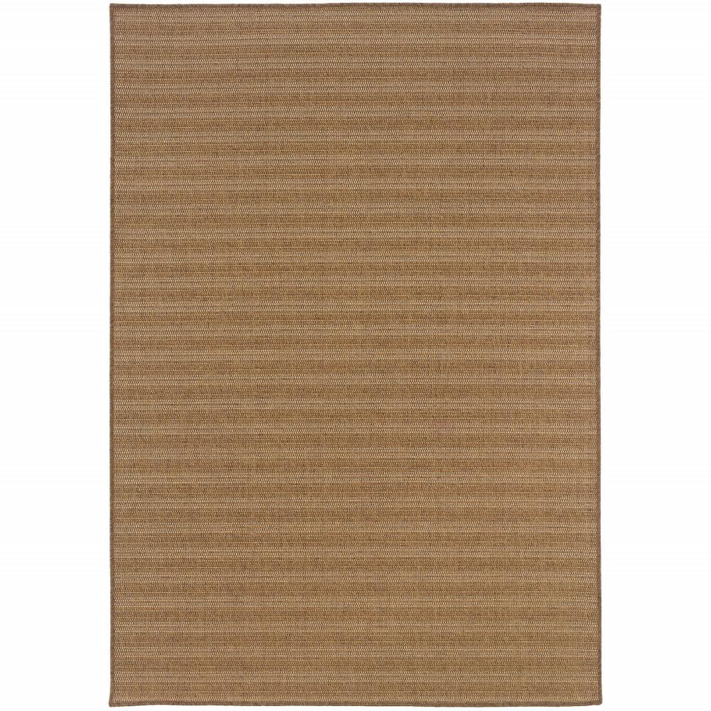 7' x 10' Tan Striped Stain Resistant Indoor Outdoor Area Rug. Picture 1