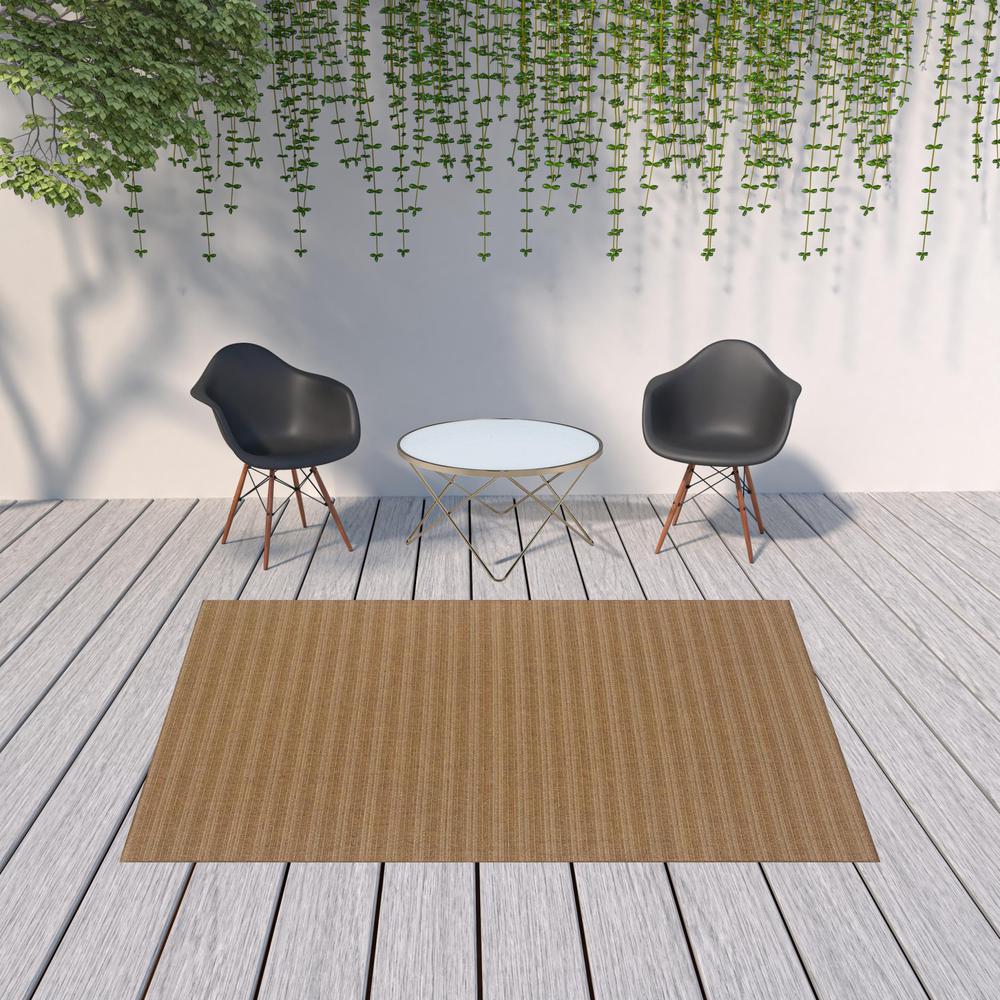 7' x 10' Tan Striped Stain Resistant Indoor Outdoor Area Rug. Picture 2