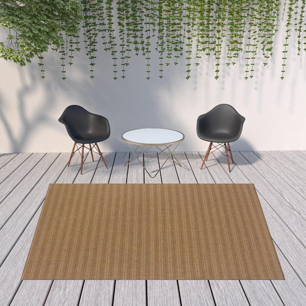 8' x 11' Tan Striped Stain Resistant Indoor Outdoor Area Rug. Picture 2