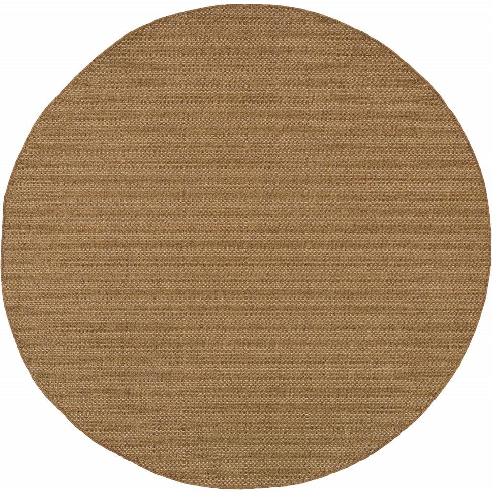 8' x 8' Tan Round Striped Stain Resistant Indoor Outdoor Area Rug. Picture 1