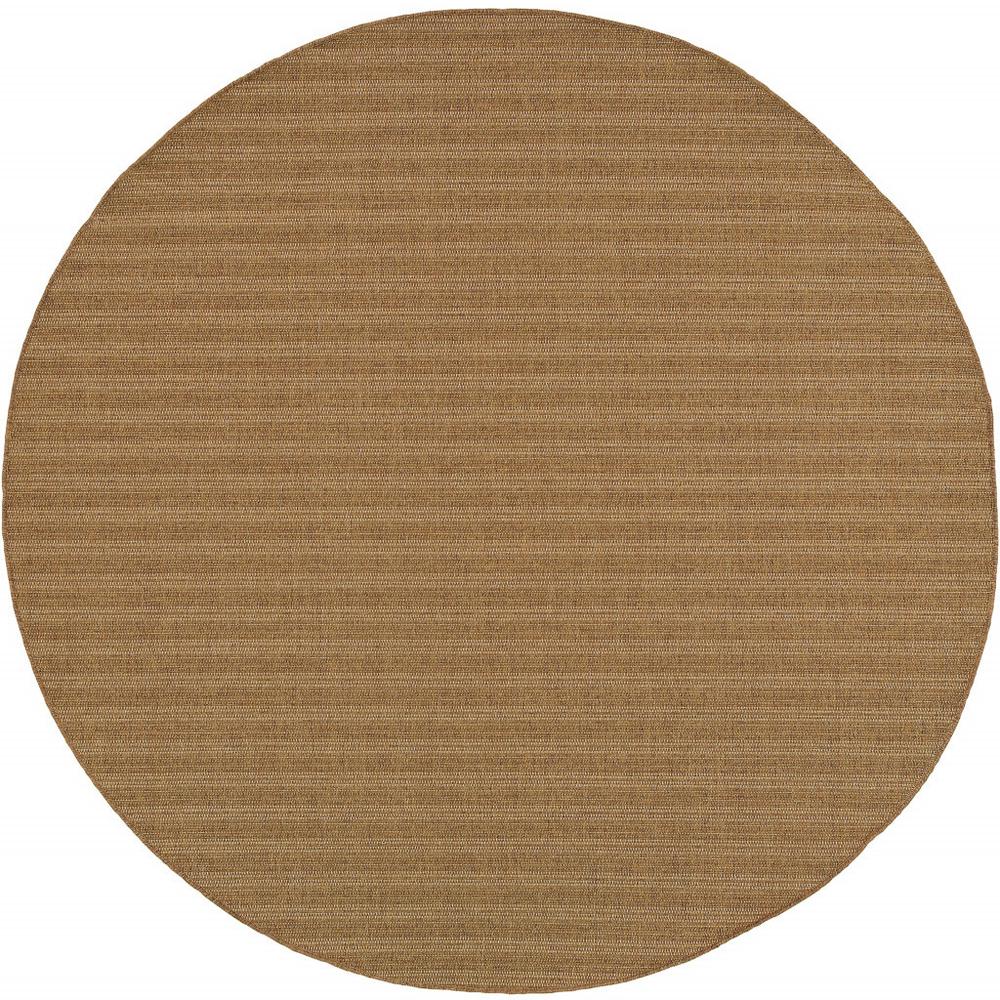 8' x 8' Tan Round Striped Stain Resistant Indoor Outdoor Area Rug. Picture 2