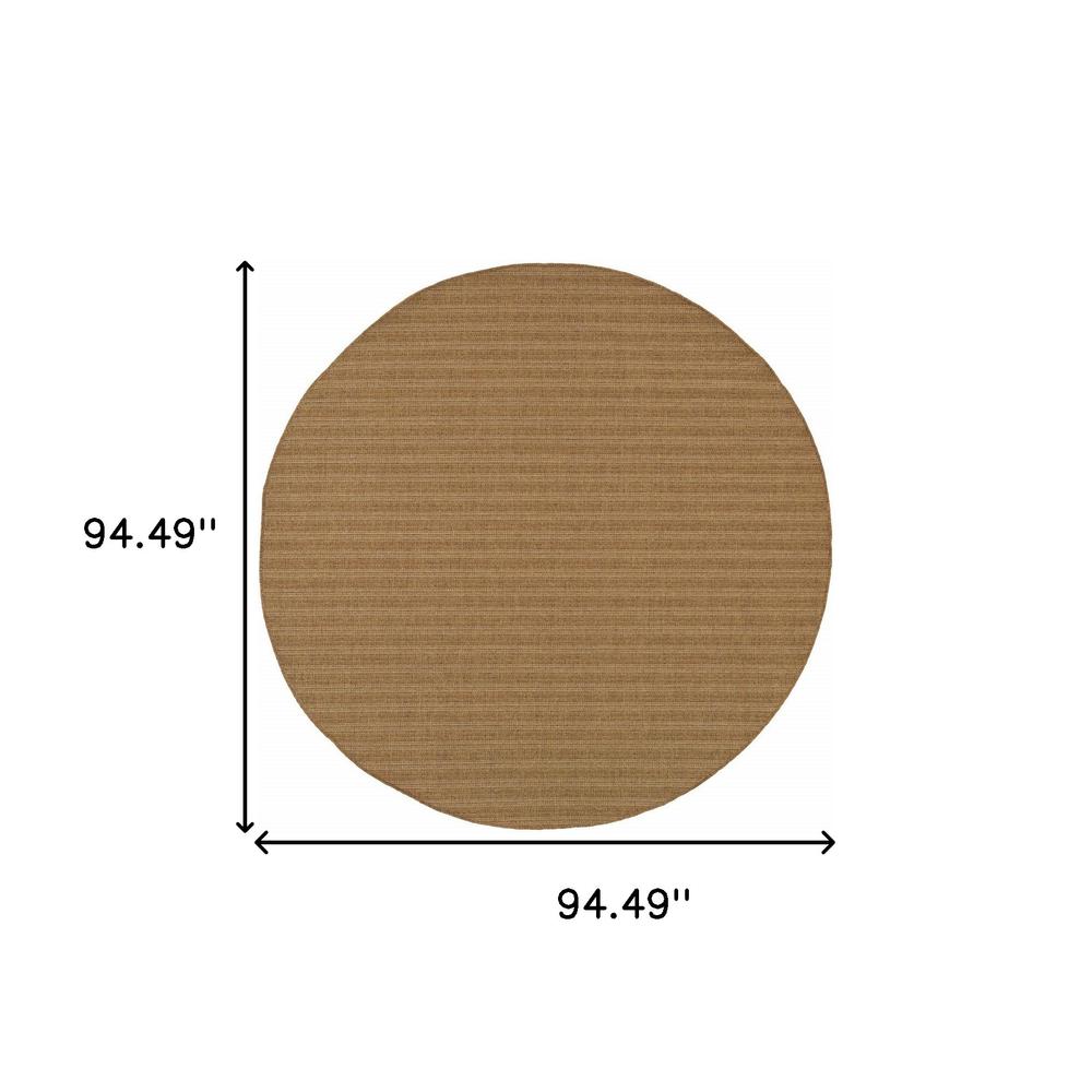 8' x 8' Tan Round Striped Stain Resistant Indoor Outdoor Area Rug. Picture 4