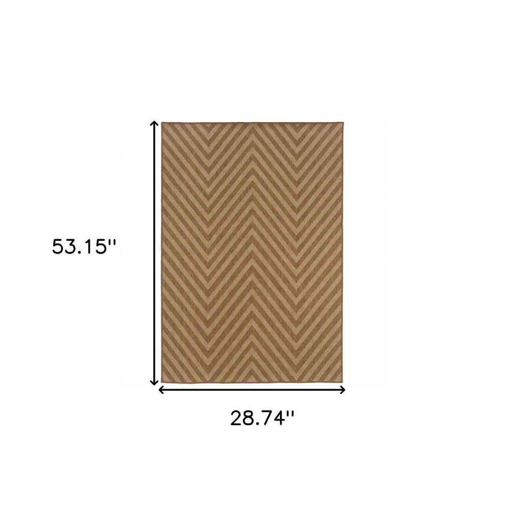 2' X 4' Tan Geometric Stain Resistant Indoor Outdoor Area Rug. Picture 7